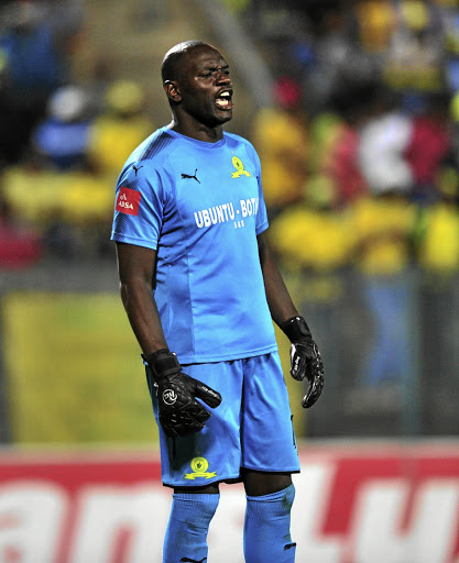 Sundowns' Denis Onyango reacts to an acrobatic save in their clash against SuperSport United on Saturday.