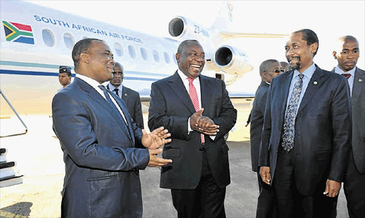 JET FUEL: Mothetjoa Metsing with Cyril Ramaphosa, who's been travelling to Lesotho often lately - on tax rands