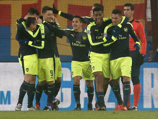FC Basel v Arsenal - UEFA Champions League Group Stage - Group A - St.Jakob-Park, Basel, Switzerland - 6/12/16 Arsenal's Lucas Perez celebrates scoring their first goal with teammates Reuters
