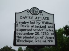 Cavalry led by William R. Davie attacked and dispersed band of Tories, September 20, 1780, at the plantation of James Wauchope, 3-1/2 mi. NW.Plaque via North Carolina Highway Historical Marker...