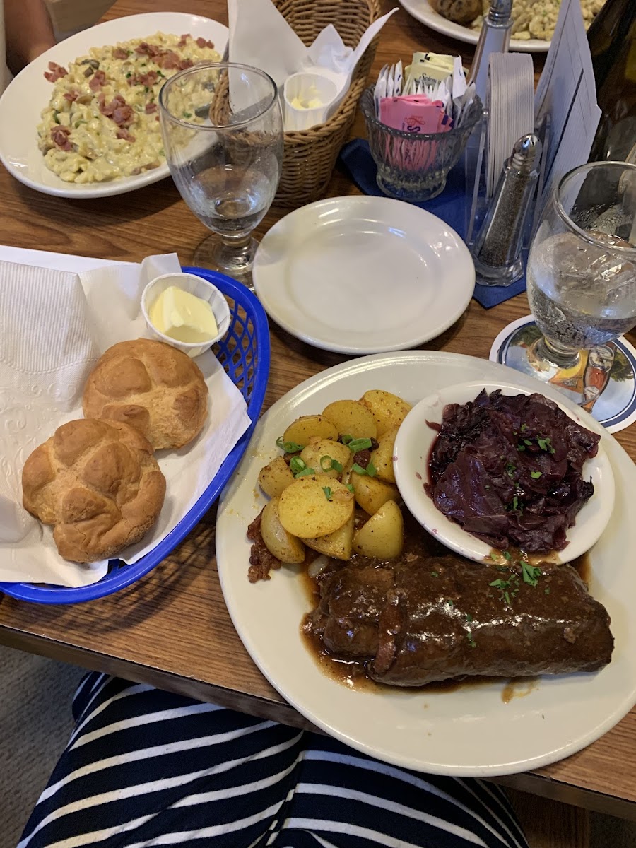 Beef Rouladen with red cabbage and potatoes-all gf meals come wirh gluten free bread