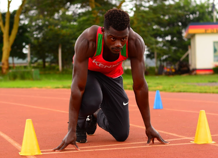 Mark Otieno prepares to takes off during a training session at Kasarani on January 25,2020.