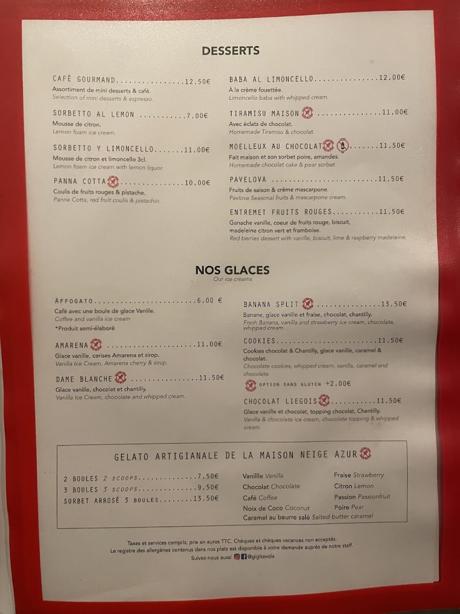 GiGi Tavola gluten-free menu