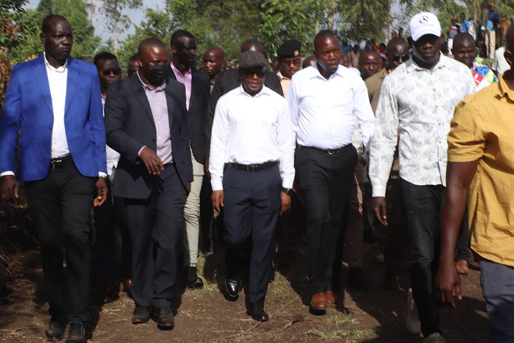 Interior and Administrative PS Raymond Omollo and his team arrive at the funeral in Kanyadoto ward, Ndhiwa constituency on March 15,2024