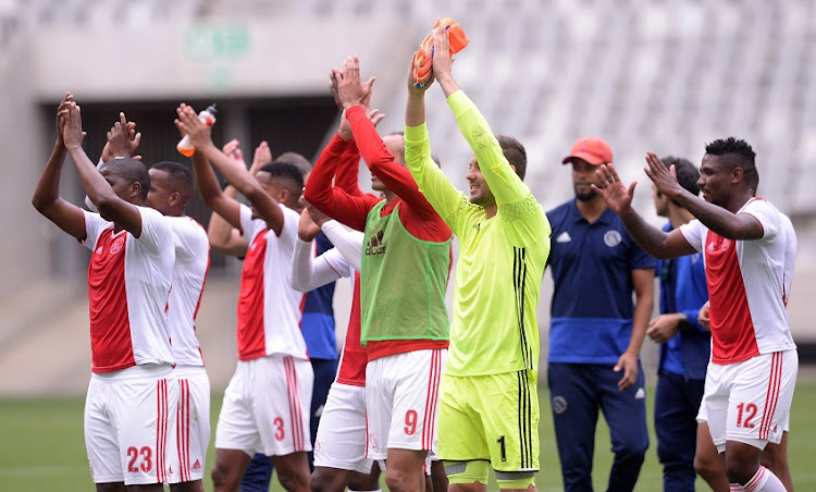 Ajax Cape Town players applaud and thank their fans after the GladAfrica Championship 2019/20 game between Ajax Cape Town and TS Galaxy at Cape Town Stadium on 14 March 2020.