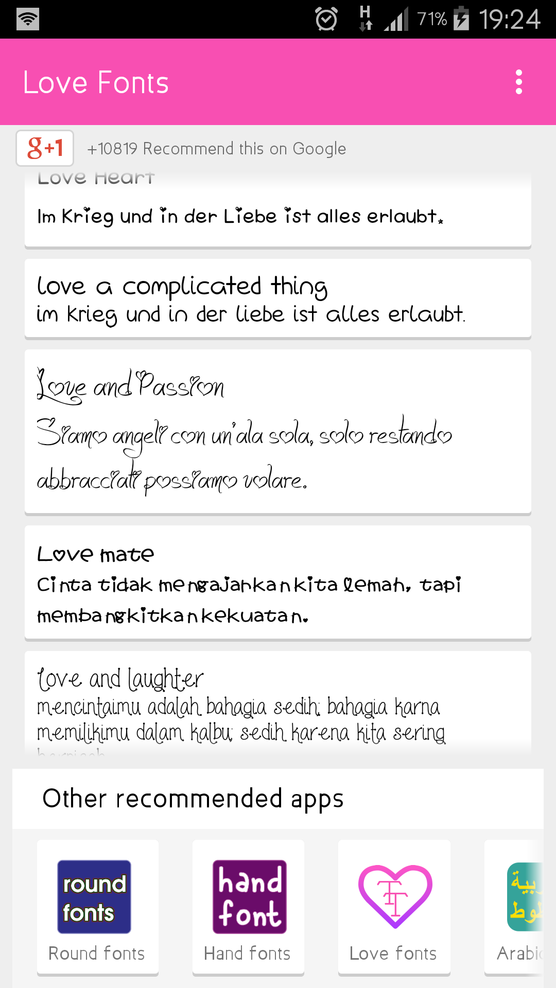 Android application Love Fonts for FlipFont with Font Resize screenshort