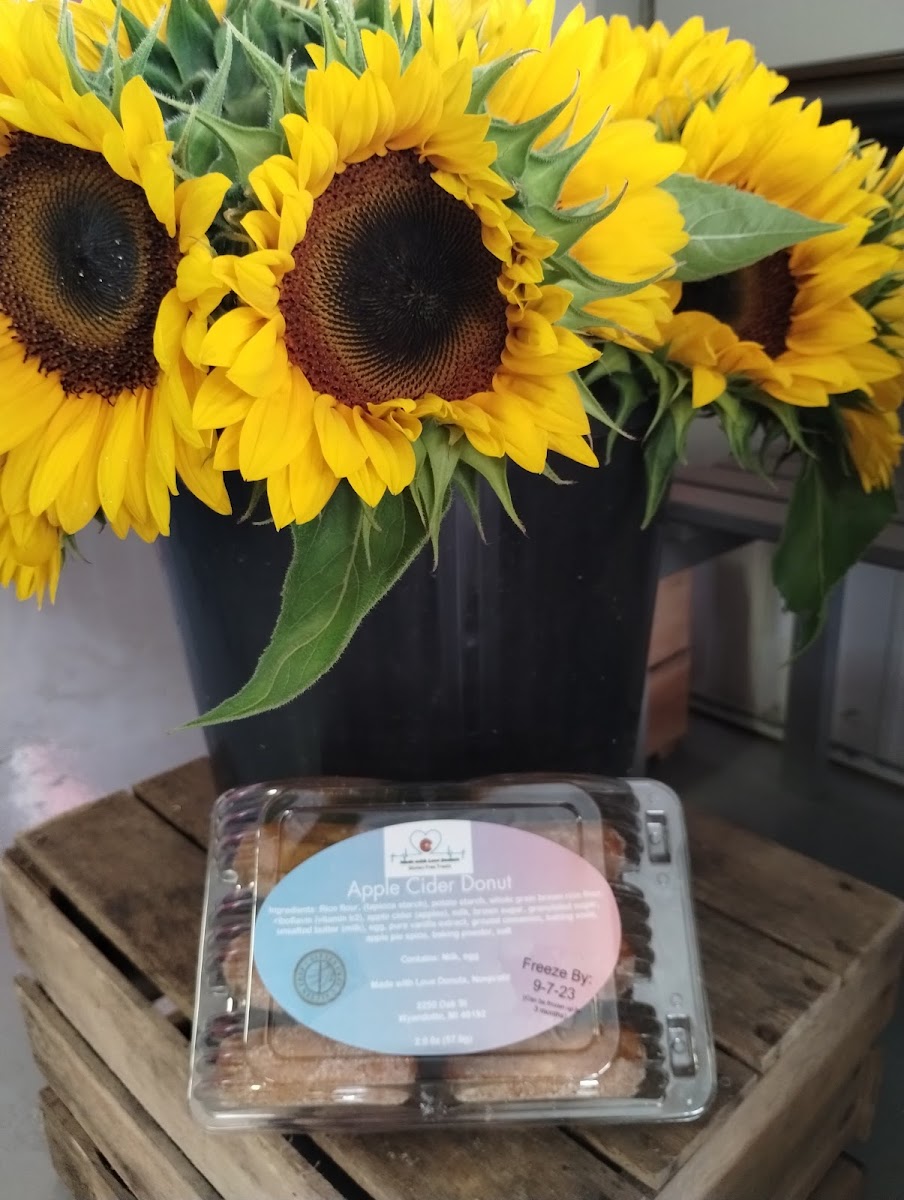 Beautiful sunflowers and more in their garden section and Made with Love Donuts in the Market