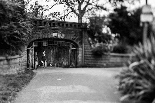 Tiny plaque above the suspicious fellow reads, “National Historic Civil Engineering Landmark, Alvord Lake Bridge, ASCE 1970.” Plaque erected by the American Society of Civil Engineers, founded...