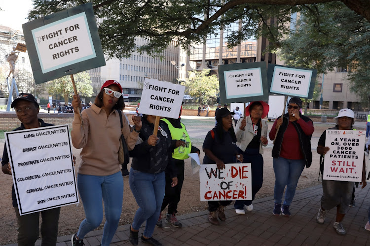 NGOs protesting as they stand in solidarity with cancer patients. Picture: THAPELO MOREBUDI
