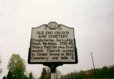 Presbyterian. Served by Hugh McAden, 1755-65. Henry Pattillo was first pastor. Church moved to Cedar Grove in 1893. Cemetery one mile S.Plaque via North Carolina Highway Historical Marker Program,...