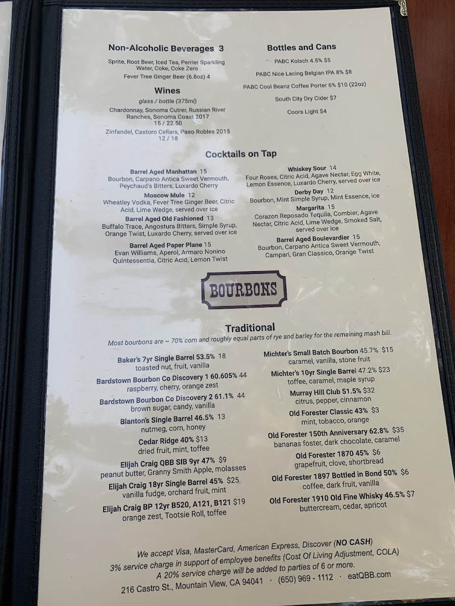 QBB - Quality Bourbons & Barbecue gluten-free menu