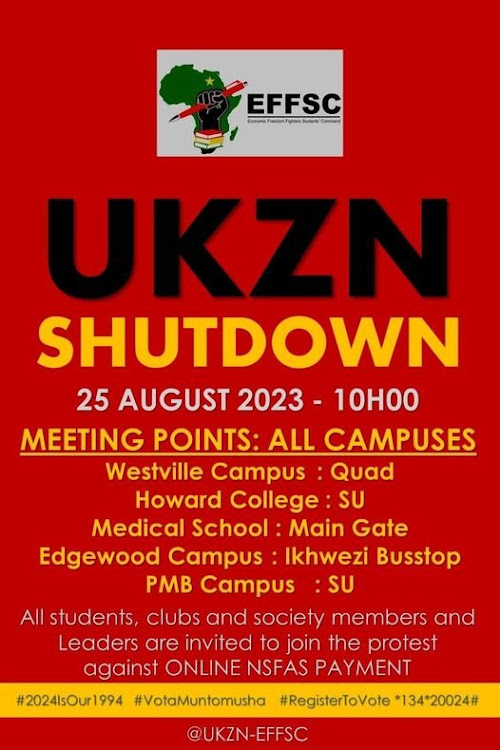 The EFF Student Command in KwaZulu-Natal says this poster is 'fake'.