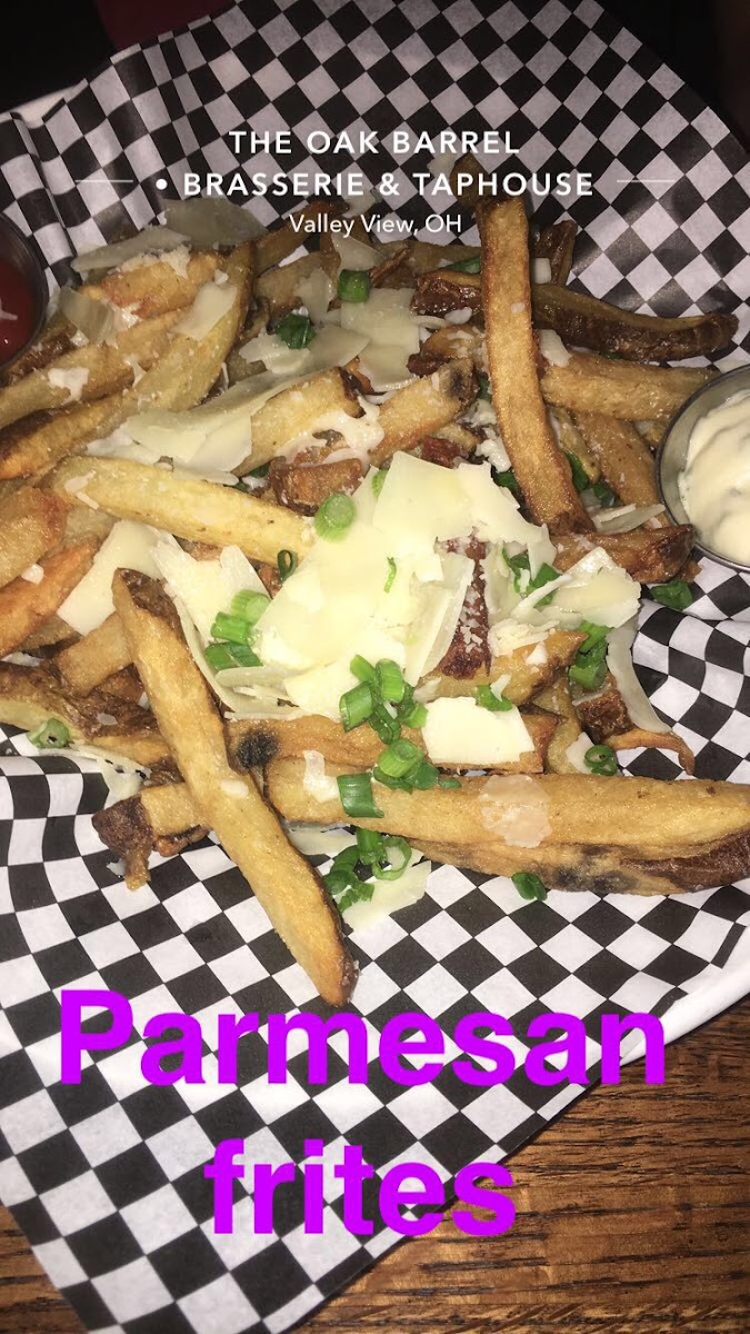 Parmesan frites. So good came with truffle aioli. I asked and they are fried separately so no cross contamination. Delicious treat cause we can never usually get fries out.