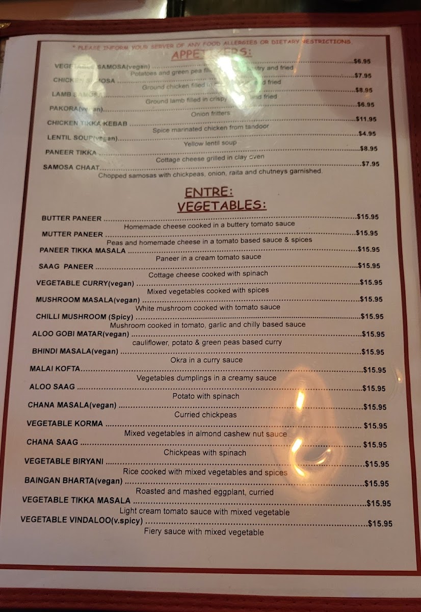 Sathi gluten-free menu