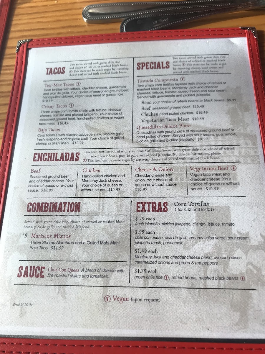 Roja Mexican Grill gluten-free menu