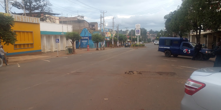 A deserted street in Eldoret town with most businesses shut down.
