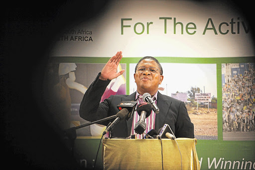 Sports Minister Fikile Mbalula at the launch of the National Sports Volunteer Corps yesterday at OR Tambo International Airport near Johannesburg Picture: ALON SKUY