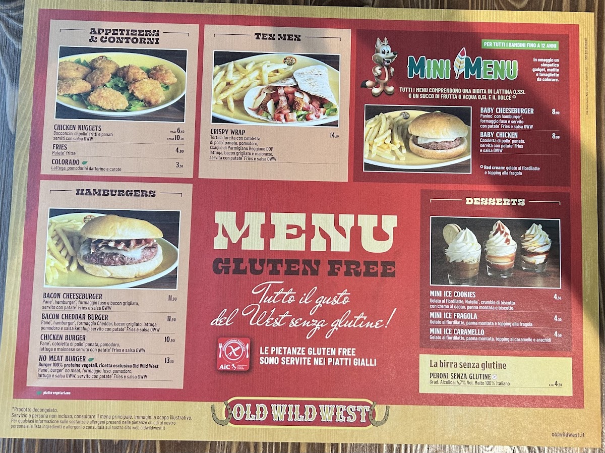 Old Wild West gluten-free menu