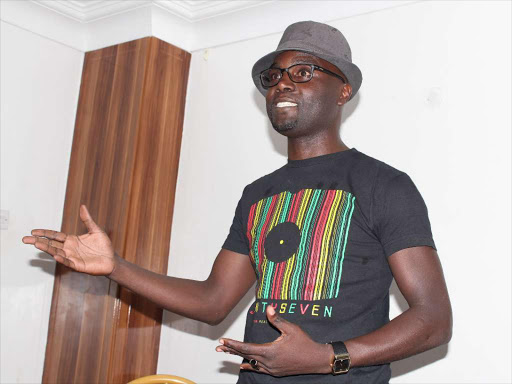 President of Atheists in Kenya Harrison Mumia speaks at a Nairobi hotel on the evening of Saturday,September 25 during a meeting of Atheists. PHOTO/COLLINS KWEYU