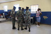 Military veterans at Ntolwane Primary School, where former president Jacob Zuma is expected to vote this morning. 