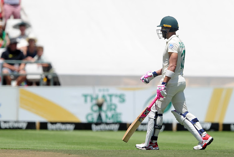 Faf du Plessis walks after cheaply losing his wicket to Dom Bess.