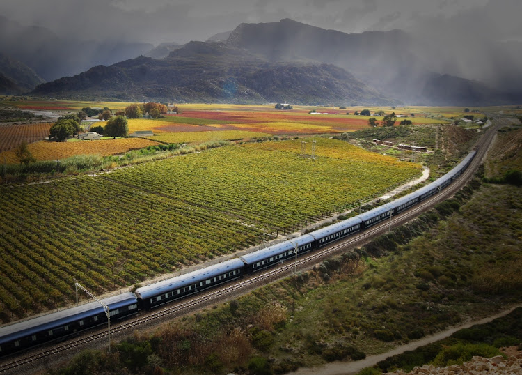 A Rovos Rail train making its way to Cape Town.
