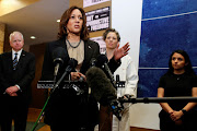 US Vice-President Kamala Harris speaks during a visit to the St. Paul Health Center, a clinic that performs abortions, in St. Paul, Minnesota, US. 