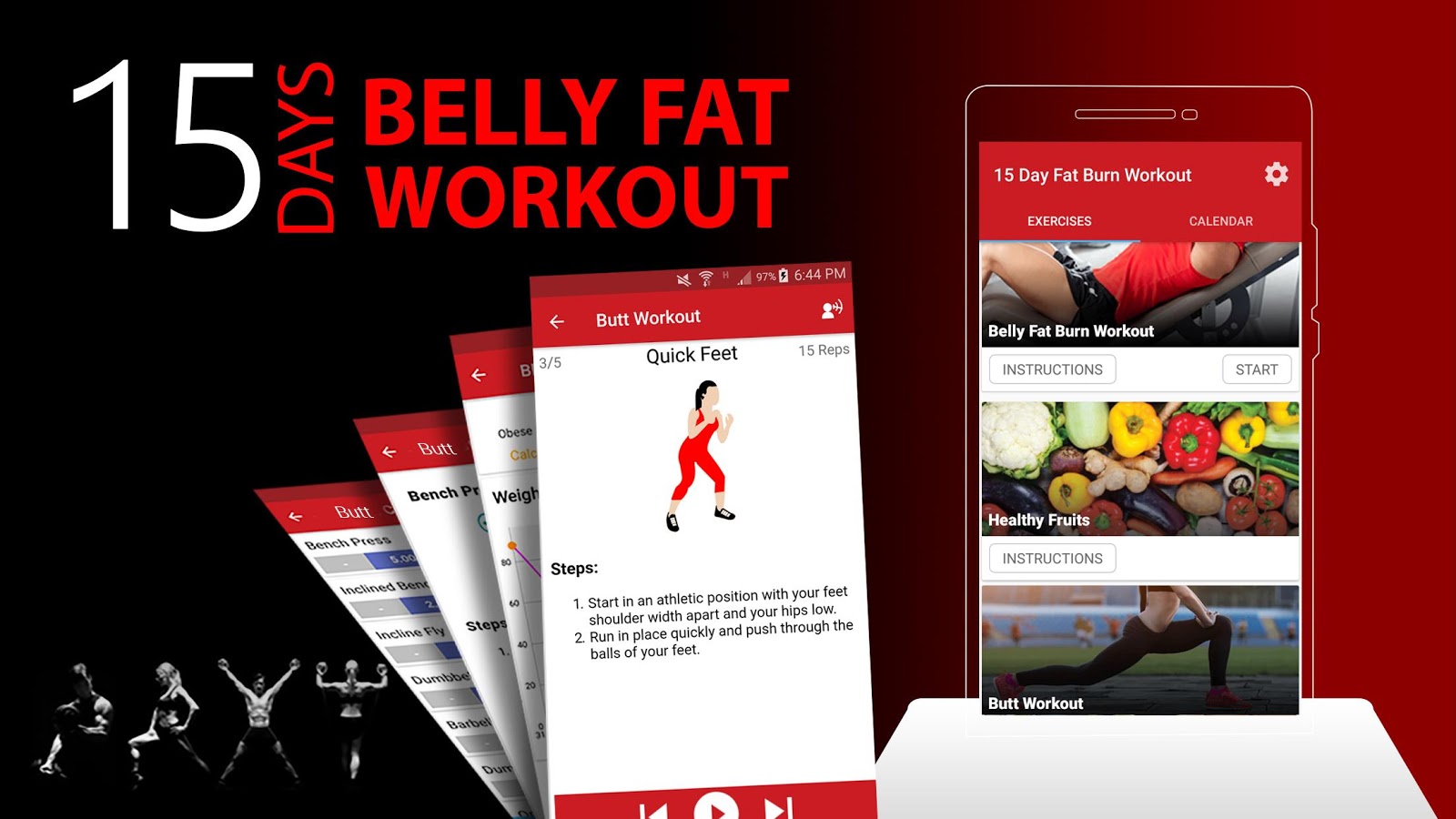 15 дней живота жир разминки — приложение на Android