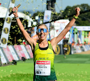 Gerda Steyn winning the 2024 Comrades Marathon. 