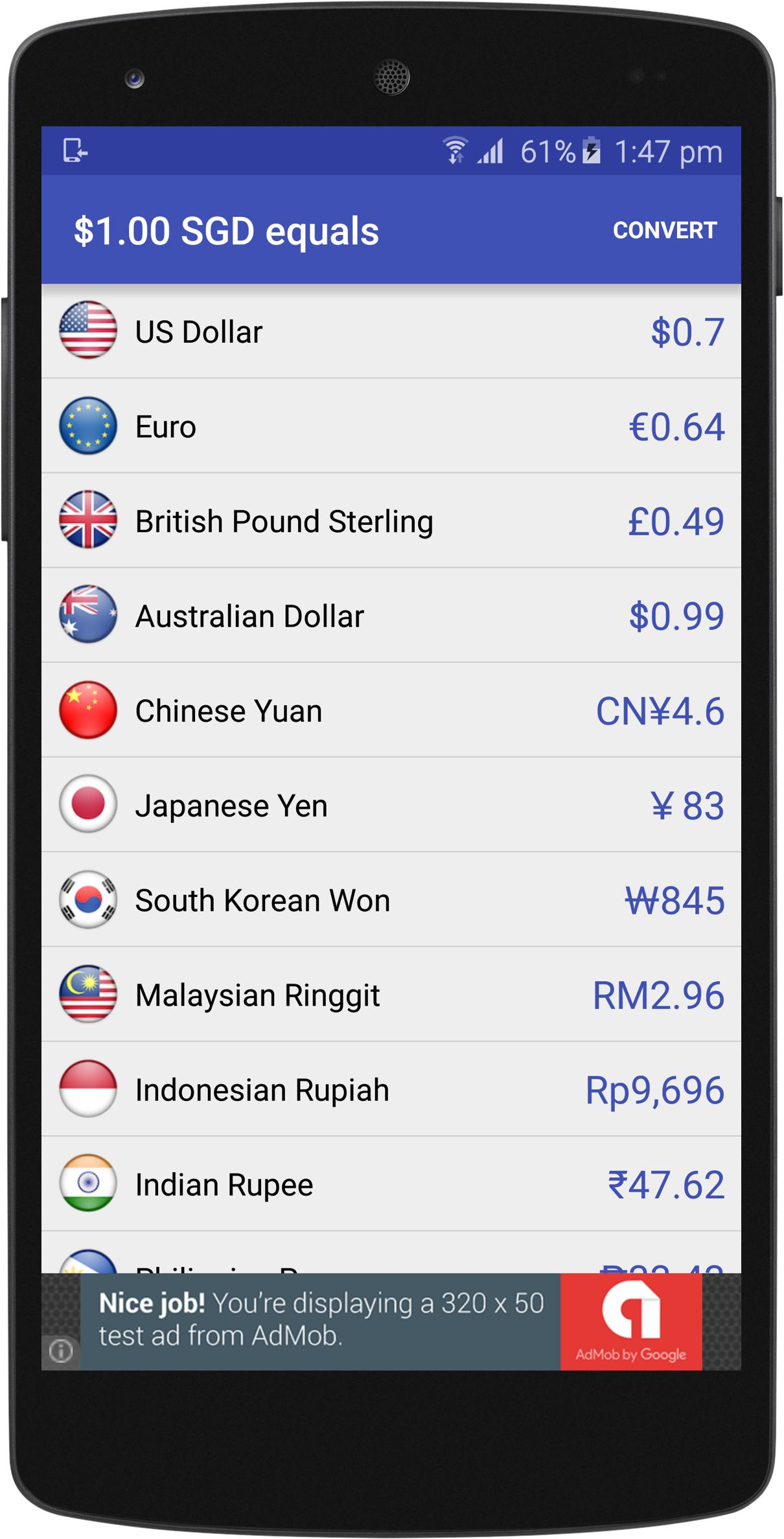 Android application SG Holiday Currency Converter screenshort