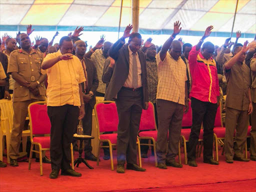 President Uhuru Kenyatta among hundreds who attended an interdenominational service in Kajiado. photo/PSCU