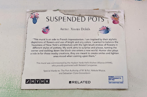 SUSPENDED POTS   ARTİST: Xavier Dolida   "This mural is an ode to French Impressionism. I am inspired by their stylistic depictions of flowers and use of bright and airy colors. I wanted to...