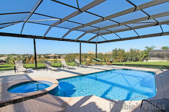 Gorgeous sunny pool deck at this vacation villa on Windsor Hills in Kissimmee
