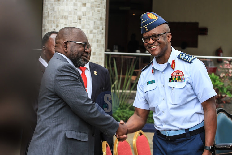 Col (Rtd) Hose Abinya Oduor with Chief of Defence General Francis Ogolla after the launch of the Military Veterans Advisory committee at Defence headquarters in Nairobi on May 17, 2023.
