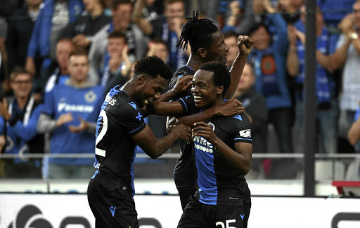 Percy Tau of Club Brugge celebrates after scoring a goal during the Jupiler Pro League match between Club Brugge KV and Sint-Truidense VV.