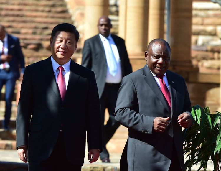 South Africa's President Cyril Ramaphosa and China's President Xi Jinping at the Union Buildings in Pretoria on July 24, 2018.