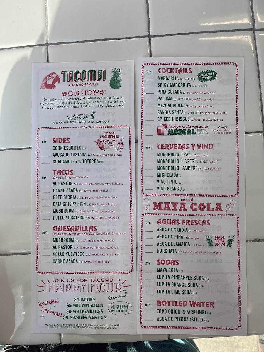 Tacombi gluten-free menu