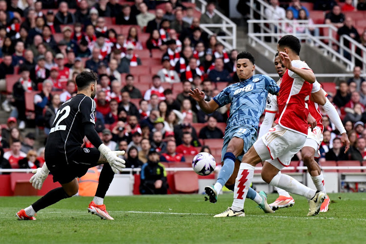 Ollie Watkins scores Aston Villa's second goal in their Premier League win against Arsenal at Emirates Stadium in London on Sunday.