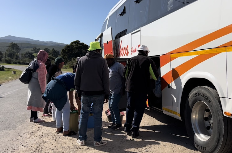 Farm workers load buses before their departure from Loerie to Lesotho.