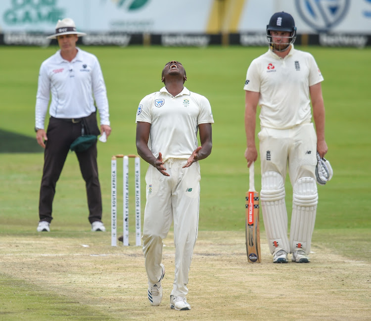 Kagiso Rabada reacts in frustration during day three's play.