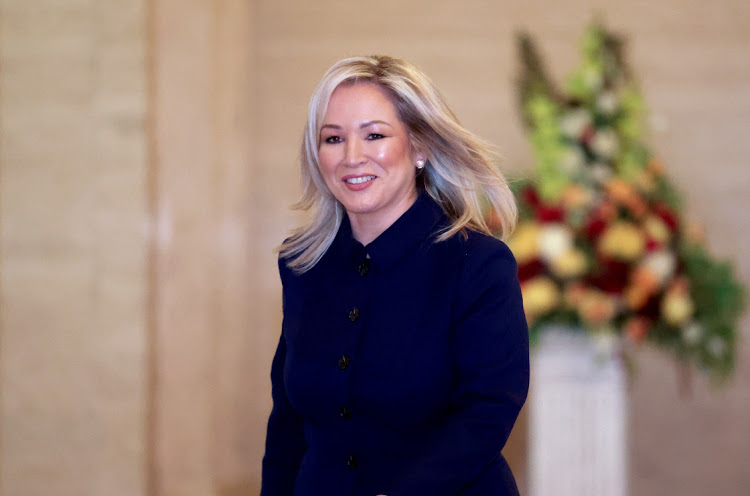 First Minister Michelle O'Neill walks at the Stormont parliament buildings in Belfast, Northern Ireland, February 3 2024. Picture: SUZANNE PLUNKETT/REUTERS