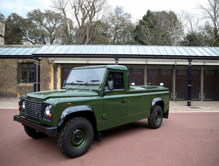The Land Rover that will be used to transport the coffin of Prince Philip at his funeral on Saturday.