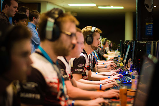 Telkom Digital Gaming League members play Counter-Strike: Global Offensive at the annual rAge gaming festival in Johannesburg in September 2014.