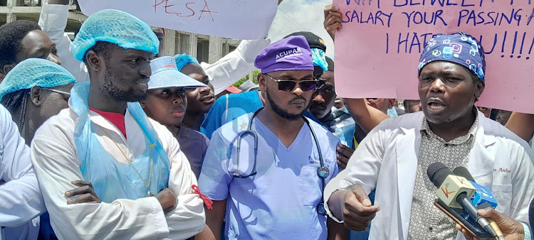 KMPDU branch officials leading the doctors strike in Eldoret on April 15, 2024