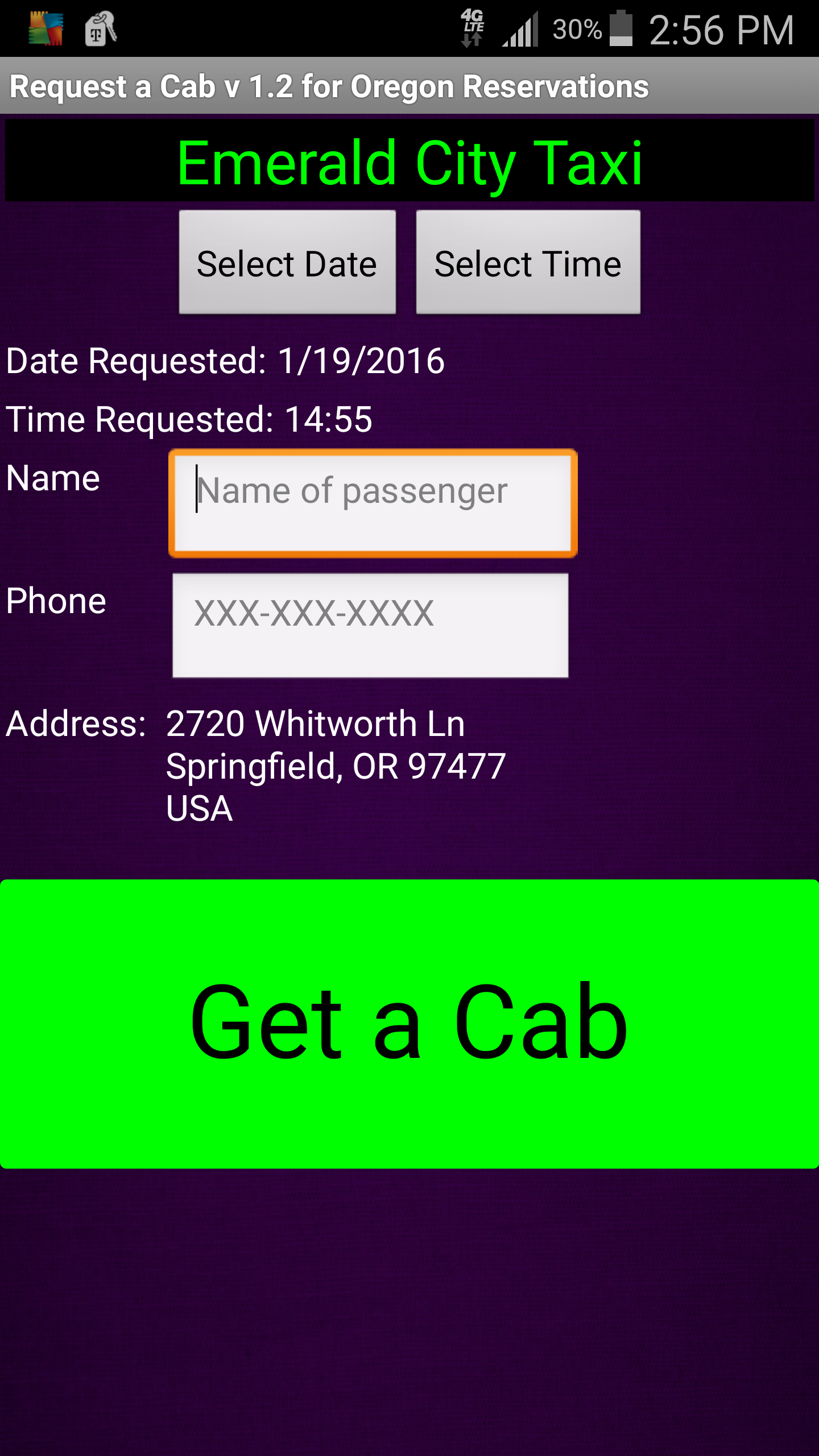 Android application Emerald City Taxi Booking screenshort
