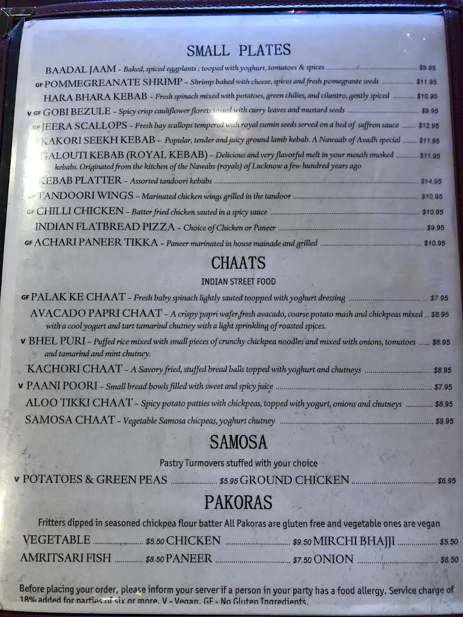 India Palace gluten-free menu