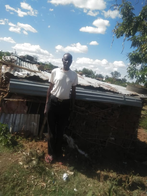 Displaced Turkana bandits attack victim Solomon Tetekori in Katorongot slum in Mogotio, Baringo on Monday.