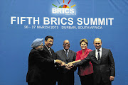 Indian Prime Minister Manmohan Singh, Chinese President Xi Jinping, President Jacob Zuma, Brazilian President Dilma Rousseff and Russian President Vladimir Putin at the Brics summit meeting in Durban