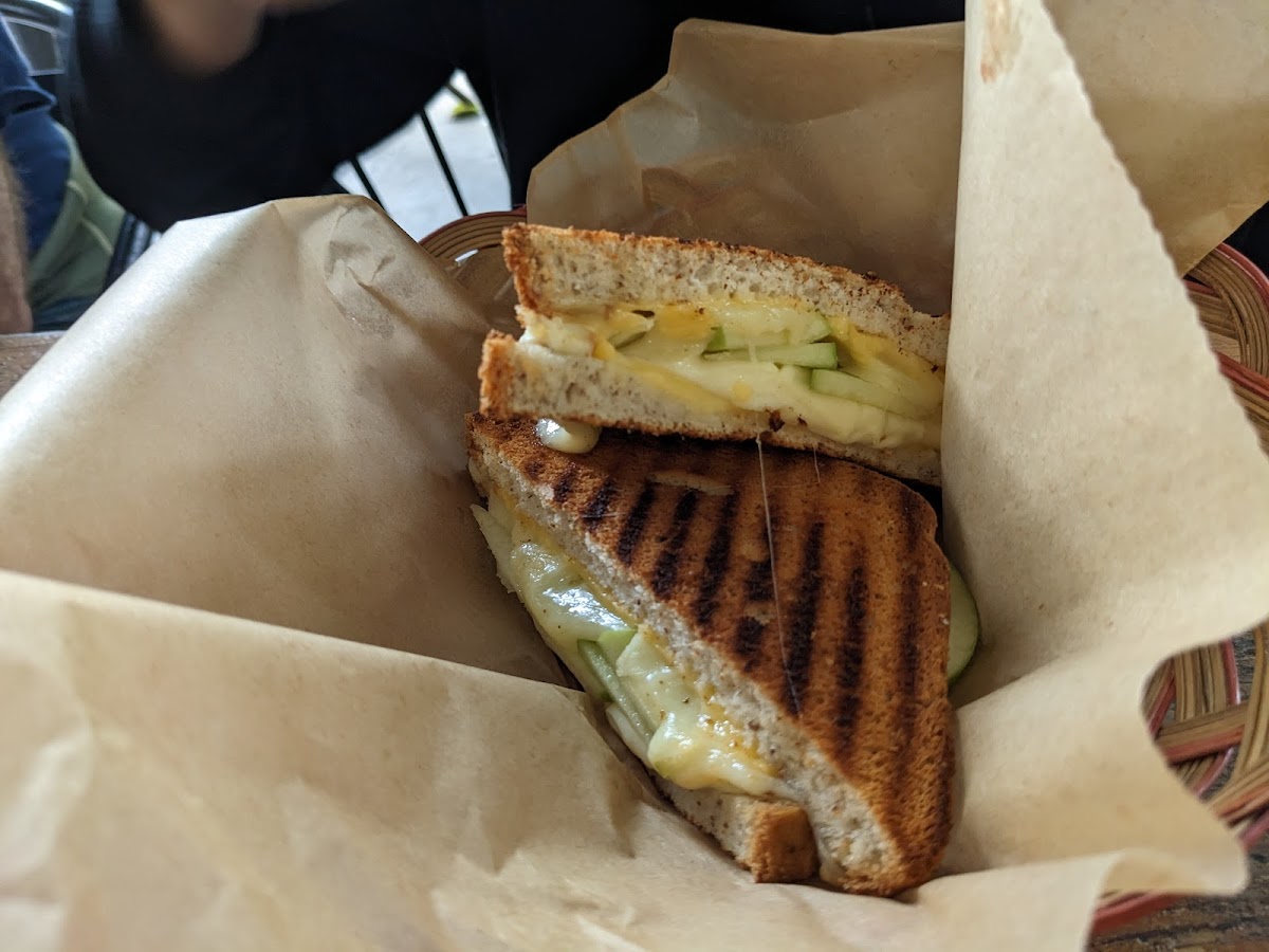 Triple cheese and apple grilled cheese with gf toast