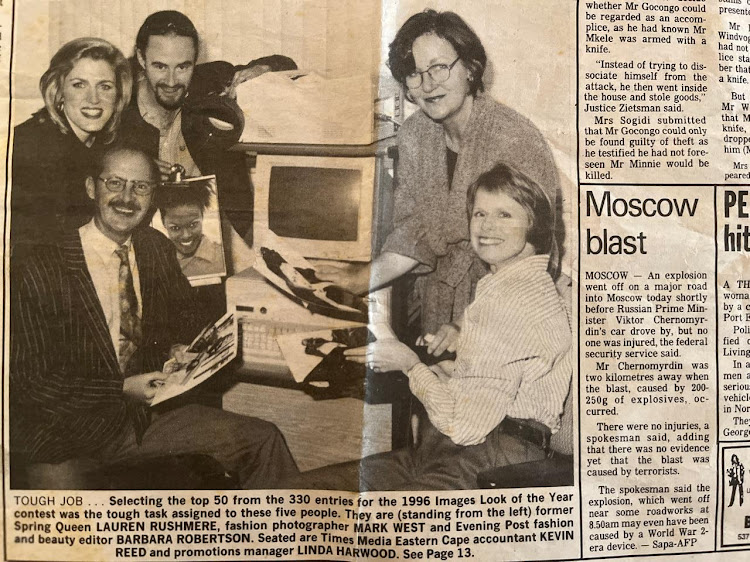 Barbara Robertson, back right, with, back from left, former Spring Queen Lauren Rushmere and photographer Mark West and, front, former Times Media Eastern Cape accountant Kevin Reed and former promotions manager Linda Harwood, in this file picture from 1996. They picked that year's top 50 entries for Images Look of the Year, which would later morph into Weekend Post's Faces of the Future competition